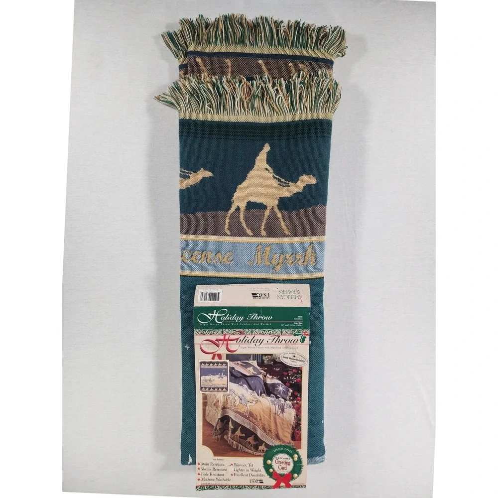 Vintage American Weavers Holiday Throw Bethlehem Nativity 50x60 1996 Christian